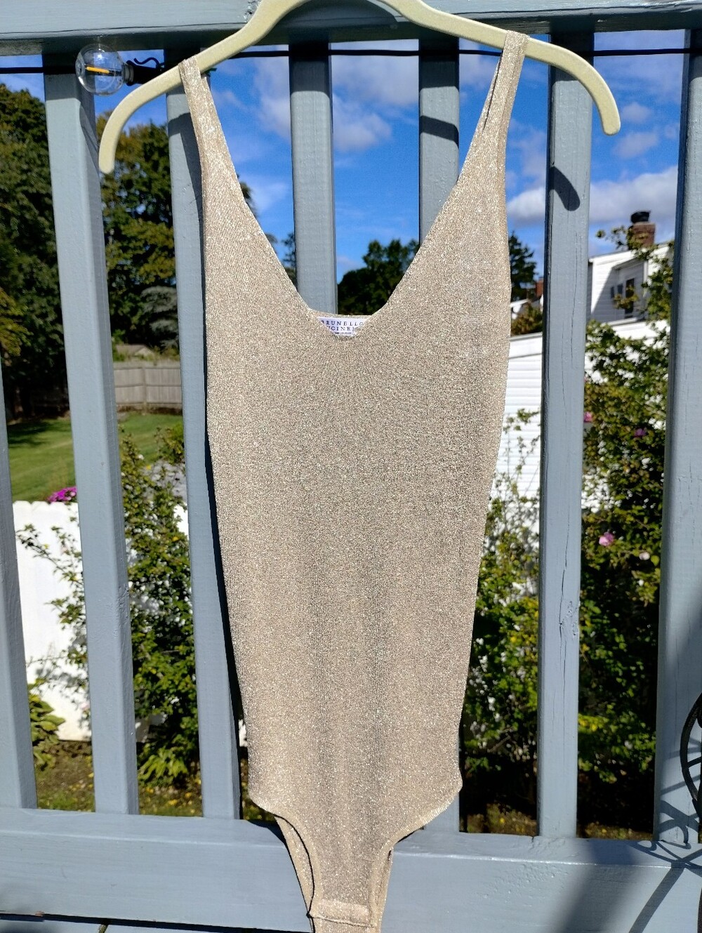 Brunello Cucinelli Metallic Cream Bodysuit- Elegant Shimmer Small - Picture 1 of 11